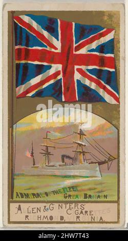 Arte ispirata dall'ammiraglio della flotta, Gran Bretagna, dalla serie Naval Flags (N17) per Allen & Ginter Cigarettes Brands, ca. 1888, litografia commerciale a colori, foglio: 2 3/4 x 1 1/2 pollici (7 x 3,8 cm), carte commerciali della serie 'Naval Flags' (N17), emesse ca. 1888 in un set di 50, opere classiche modernizzate da Artotop con un tuffo di modernità. Forme, colore e valore, impatto visivo accattivante sulle emozioni artistiche attraverso la libertà delle opere d'arte in modo contemporaneo. Un messaggio senza tempo che persegue una nuova direzione selvaggiamente creativa. Artisti che si rivolgono al supporto digitale e creano l'NFT Artotop Foto Stock