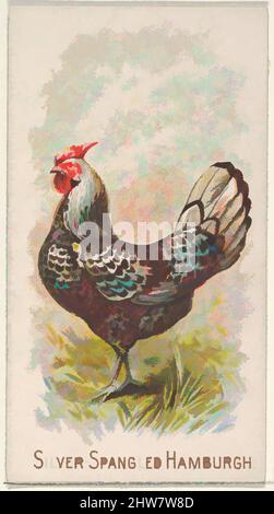 Art Inspired by Silver-Spangled Hamburgh, dalla serie Prize and Game Chickens (N20) for Allen & Ginter Cigarettes, 1891, litografia commerciale a colori, foglio: 2 3/4 x 1 1/2 poll. (7 x 3,8 cm), carte commerciali della serie 'Prize and Game Chickens' (N20), pubblicato nel 1891 in un set di 50, opere classiche modernizzate da Artotop con un tuffo di modernità. Forme, colore e valore, impatto visivo accattivante sulle emozioni artistiche attraverso la libertà delle opere d'arte in modo contemporaneo. Un messaggio senza tempo che persegue una nuova direzione selvaggiamente creativa. Artisti che si rivolgono al supporto digitale e creano l'NFT Artotop Foto Stock