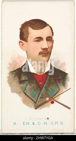 Art Inspired by Jacob Schaefer, Billiard Player, from World's Champions, Serie 1 (N28) per Allen & Ginter Cigarettes, 1887, litografia commerciale a colori, foglio: 2 3/4 x 1 1/2 in. (7 x 3,8 cm), carte commerciali da 'campioni del mondo', Serie 1 (N28), pubblicato nel 1887 in un set di 50 carte a, opere classiche modernizzate da Artotop con un tuffo di modernità. Forme, colore e valore, impatto visivo accattivante sulle emozioni artistiche attraverso la libertà delle opere d'arte in modo contemporaneo. Un messaggio senza tempo che persegue una nuova direzione selvaggiamente creativa. Artisti che si rivolgono al supporto digitale e creano l'NFT Artotop Foto Stock