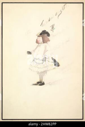 Arte ispirata al Costume Design per 'la figlia del vedovo', 1901, Watercolours su grafite, Monte: 11 1/16 x 8 3/16 poll. (28,1 x 20,8 cm), Percy Anderson (British, 1850/51–1928 London), Design for the Costume for 'la figlia della vedova' per il gioco 'Captain Jinks of the Horse Marines, opere classiche modernizzate da Artotop con un tuffo di modernità. Forme, colore e valore, impatto visivo accattivante sulle emozioni artistiche attraverso la libertà delle opere d'arte in modo contemporaneo. Un messaggio senza tempo che persegue una nuova direzione selvaggiamente creativa. Artisti che si rivolgono al supporto digitale e creano l'NFT Artotop Foto Stock