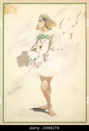 Art Inspired by Costume Design for 'Fourth Ballet Girl (Fraülein Hochspitz)' (Short White Dress), 1901, Watercolors over graphite, Percy Anderson (British, 1850/51–1928 London), Design per il costume di 'Fourth Ballet Girl' '(Fraülein Hochspitz)' per il gioco 'Captain Jinks of the, opere classiche modernizzate da Artotop con un tuffo di modernità. Forme, colore e valore, impatto visivo accattivante sulle emozioni artistiche attraverso la libertà delle opere d'arte in modo contemporaneo. Un messaggio senza tempo che persegue una nuova direzione selvaggiamente creativa. Artisti che si rivolgono al supporto digitale e creano l'NFT Artotop Foto Stock