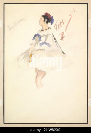 Arte ispirata al Costume Design per "Fifth Ballet Girl" (abito bianco corto), 1901, Watercolours su grafite, Monte: 11 1/16 x 8 1/8 poll. (28,1 x 20,6 cm), Percy Anderson (British, 1850/51–1928 London), Design per il costume di 'Fifth Ballet Girl' per il gioco 'Captain Jinks of the, opere classiche modernizzate da Artotop con un tuffo di modernità. Forme, colore e valore, impatto visivo accattivante sulle emozioni artistiche attraverso la libertà delle opere d'arte in modo contemporaneo. Un messaggio senza tempo che persegue una nuova direzione selvaggiamente creativa. Artisti che si rivolgono al supporto digitale e creano l'NFT Artotop Foto Stock