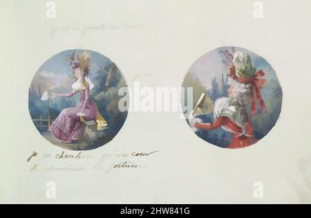 Arte ispirata a due modelli di Costume o Ritratto, ca. 1785–90, penna e inchiostro nero, grafite, gouache, foglio: 6 11/16 x 9 15/16 pollici (17 x 25,3 cm), Anonimo, francese, 18th secolo, possibilmente collegato a Antoine Caire-Morand (francese, Briancon 1747–1825 Torino), Anonimo, francese, 19th, Opere classiche modernizzate da Artotop con un tocco di modernità. Forme, colore e valore, impatto visivo accattivante sulle emozioni artistiche attraverso la libertà delle opere d'arte in modo contemporaneo. Un messaggio senza tempo che persegue una nuova direzione selvaggiamente creativa. Artisti che si rivolgono al supporto digitale e creano l'NFT Artotop Foto Stock