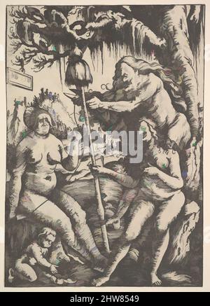 Art Inspired by the Three Fates: Lachesis, Atropos and Klotho, 1513, Woodcut, Sheet: 8 9/16 x 6 13/16 in. (21,8 x 17,3 cm), stampe, Hans Baldung (chiamato Hans Baldung Grien) (tedesco, Schwäbisch Gmünd (?) 1484/85–1545 Strasburgo (Strassburg, opere classiche modernizzate da Artotop con un tuffo di modernità. Forme, colore e valore, impatto visivo accattivante sulle emozioni artistiche attraverso la libertà delle opere d'arte in modo contemporaneo. Un messaggio senza tempo che persegue una nuova direzione selvaggiamente creativa. Artisti che si rivolgono al supporto digitale e creano l'NFT Artotop Foto Stock