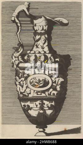 Arte ispirata da Vase con un Dio del fiume in un medaglione ovale, 17th secolo (tardo), incisione, piatto: 7 1/2 x 4 7/16 pollici (19 x 11,2 cm), raffigurazione di un vaso o di una vimosa. Il vaso è caracterizzato da un'abbondanza di motivi della scuola Fontainebleau. Al centro un medaglione ovale con un, opere classiche modernizzate da Artotop con un tuffo di modernità. Forme, colore e valore, impatto visivo accattivante sulle emozioni artistiche attraverso la libertà delle opere d'arte in modo contemporaneo. Un messaggio senza tempo che persegue una nuova direzione selvaggiamente creativa. Artisti che si rivolgono al supporto digitale e creano l'NFT Artotop Foto Stock