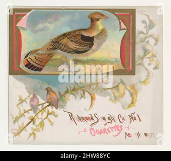 Art Inspired by Pheasant, della serie Game Birds (N40) per sigarette Allen & Ginter, 1888–90, litografia commerciale a colori, foglio: 2 7/8 x 3 1/4 in. (7,3 x 8,3 cm), carte commerciali della serie 'Game Birds' (N40), emesse nel 1888-90 in un set di 50 carte per promuovere Allen & Ginter, opere classiche modernizzate da Artotop con un tuffo di modernità. Forme, colore e valore, impatto visivo accattivante sulle emozioni artistiche attraverso la libertà delle opere d'arte in modo contemporaneo. Un messaggio senza tempo che persegue una nuova direzione selvaggiamente creativa. Artisti che si rivolgono al supporto digitale e creano l'NFT Artotop Foto Stock