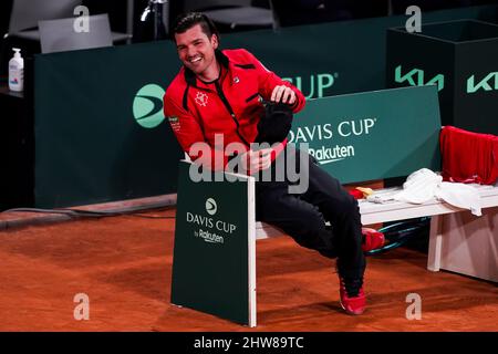 L'Aia, Paesi Bassi. 04th Mar 2022. Den Haag, Paesi Bassi. 04th Mar 2022. DEN HAAG, PAESI BASSI - MARZO 4: Team Canada Captain Frank Dancevic durante il 2022 Davis Cup Qualifier tra Paesi Bassi e Canada allo Sportcampus Zuiderpark il 4 marzo 2022 a Den Haag, Paesi Bassi (Foto di Andre Weening/Orange Pictures) Credit: Orange Pics BV/Alamy Live News Credit: Orange Pics BV/Alamy Live News Foto Stock