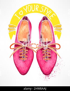 belle scarpe rosa acquerello. illustrazione disegnata a mano Illustrazione Vettoriale