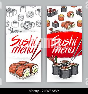 due graziose cover per il menu del sushi. illustrazione disegnata a mano Illustrazione Vettoriale