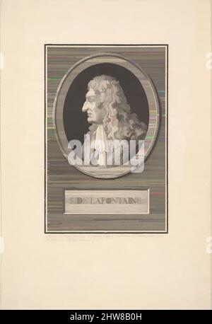 Arte ispirata dal Ritratto di Jean de la Fontaine, 1801, incisione e incisione; terzo stato di tre (Bocher), foglio: 9 1/8 x 5 13/16 pollici. (23,2 x 14,7 cm), Prints, Augustin de Saint-Aubin (francese, Parigi 1736–1807 Parigi), dopo M. Julien (francese, opere classiche modernizzate da Artotop con un tuffo di modernità. Forme, colore e valore, impatto visivo accattivante sulle emozioni artistiche attraverso la libertà delle opere d'arte in modo contemporaneo. Un messaggio senza tempo che persegue una nuova direzione selvaggiamente creativa. Artisti che si rivolgono al supporto digitale e creano l'NFT Artotop Foto Stock