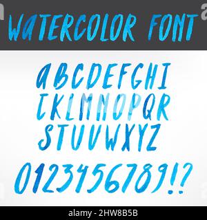 Acquerello lettere scritte a mano in blu Illustrazione Vettoriale