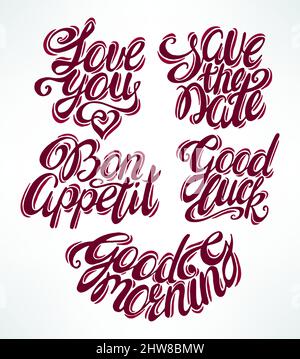 Raccolta di virgolette con frasi diverse. Illustrazione disegnata a mano. Calligrafia vintage. Illustrazione Vettoriale