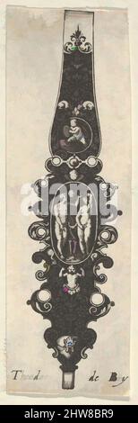 Art Inspired by Pendant Design with Adam and Eve, from Des Pendants de Cleffs pour les Femmes, 1580–1600, incisione e ricatto, Sheet: 3 5/8 x 1 1/8 in. (9,2 x 2,9 cm), Johann Theodor de Bry (Olanda, Strasburgo 1561–1623 Bad Schwalbach), pendente ornamentale con Adam, opere classiche modernizzate da Artotop con un tocco di modernità. Forme, colore e valore, impatto visivo accattivante sulle emozioni artistiche attraverso la libertà delle opere d'arte in modo contemporaneo. Un messaggio senza tempo che persegue una nuova direzione selvaggiamente creativa. Artisti che si rivolgono al supporto digitale e creano l'NFT Artotop Foto Stock