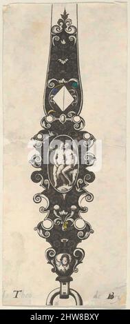 Art Inspired by Pendant Design with Adam and Eve, from Des Pendants de Cleffs pour les Femmes, 1580–1600, incisione e ricatto, Sheet: 3 11/16 x 1 1/2 in. (9,3 x 3,8 cm), Johann Theodor de Bry (Olanda, Strasburgo 1561–1623 Bad Schwalbach), pendente ornamentale con Adam, opere classiche modernizzate da Artotop con un tocco di modernità. Forme, colore e valore, impatto visivo accattivante sulle emozioni artistiche attraverso la libertà delle opere d'arte in modo contemporaneo. Un messaggio senza tempo che persegue una nuova direzione selvaggiamente creativa. Artisti che si rivolgono al supporto digitale e creano l'NFT Artotop Foto Stock