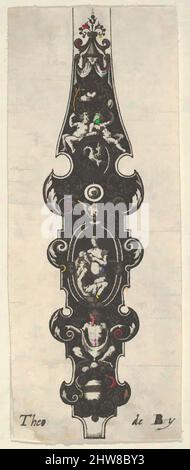 Art Inspired by Pendant Design with Cimon and Pero, from Des Pendants de Cleffs pour les Femmes, 1580–1600, incisione e ricatto, Sheet: 3 1/2 x 1 3/8 in. (8,9 x 3,5 cm), Johann Theodor de Bry (Olanda, Strasburgo 1561–1623 Bad Schwalbach), pendente ornamentale con Pero, opere classiche modernizzate da Artotop con un tocco di modernità. Forme, colore e valore, impatto visivo accattivante sulle emozioni artistiche attraverso la libertà delle opere d'arte in modo contemporaneo. Un messaggio senza tempo che persegue una nuova direzione selvaggiamente creativa. Artisti che si rivolgono al supporto digitale e creano l'NFT Artotop Foto Stock