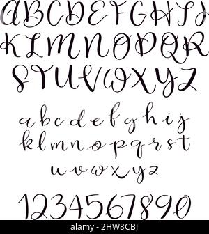 Font di script vettoriale calligrafico. Set di lettere maiuscole e minuscole. Calligrafia a spazzola scritta a mano Illustrazione Vettoriale