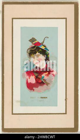 Arte ispirata da Daisy Murdoch come 'Cupid' dalla serie di costumi da ballo di Fancy Dress (N107) per promuovere il tabacco onesto Long Cut prodotto da W. Duke Sons & Co., 1889, litografia commerciale a colori, foglio: 4 3/16 x 2 1/2 pollici. (10,6 x 6,4 cm), carte commerciali dei costumi da ballo 'Fancy Dress, opere classiche modernizzate da Artotop con un tuffo di modernità. Forme, colore e valore, impatto visivo accattivante sulle emozioni artistiche attraverso la libertà delle opere d'arte in modo contemporaneo. Un messaggio senza tempo che persegue una nuova direzione selvaggiamente creativa. Artisti che si rivolgono al supporto digitale e creano l'NFT Artotop Foto Stock