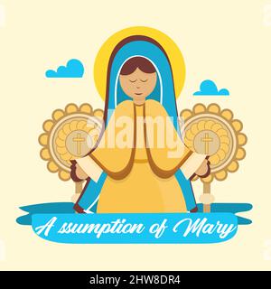 Assunzione di illustrazione vettoriale del giorno di Maria per il biglietto d'auguri, bandiera della Vergine Maria Agosto 15. Design importante per il giorno Illustrazione Vettoriale