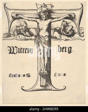 Arte ispirata da Cristo sulla Croce tra la Vergine e Mosè, legno e stampa letteraria, foglio: 6 9/16 x 5 5/16 pollici. (16,6 x 13,5 cm), Prints, Hans Burgkmair (tedesco, Augusta 1473–1531 Augsburg), mentre la parte in legno di questa impressione è coerente con i riferimenti pubblicati, opere classiche modernizzate da Artotop con un tuffo di modernità. Forme, colore e valore, impatto visivo accattivante sulle emozioni artistiche attraverso la libertà delle opere d'arte in modo contemporaneo. Un messaggio senza tempo che persegue una nuova direzione selvaggiamente creativa. Artisti che si rivolgono al supporto digitale e creano l'NFT Artotop Foto Stock