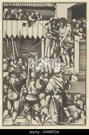 Arte ispirata da Ecce Homo, dalla Passione, blocco di legno, foglio: 6 3/4 x 9 15/16 poll. (17,2 x 25,3 cm), stampe, Lucas Cranach il Vecchio (tedesco, Kronach 1472–1553 Weimar, opere classiche modernizzate da Artotop con un tuffo di modernità. Forme, colore e valore, impatto visivo accattivante sulle emozioni artistiche attraverso la libertà delle opere d'arte in modo contemporaneo. Un messaggio senza tempo che persegue una nuova direzione selvaggiamente creativa. Artisti che si rivolgono al supporto digitale e creano l'NFT Artotop Foto Stock