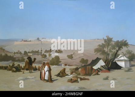 Arte ispirata a Gerusalemme dal Monte degli Ulivi, dal 1880, olio su tela, 29 1/2 x 43 1/2 poll. (74,9 x 110,5 cm), dipinti, Charles-Théodore Frère (francese, Parigi 1814–1888 Parigi), questa vista panoramica è stata commissionata da Frère dal collezionista di New York Catharine Lorillard Wolfe, opere classiche modernizzate da Artotop con un tuffo di modernità. Forme, colore e valore, impatto visivo accattivante sulle emozioni artistiche attraverso la libertà delle opere d'arte in modo contemporaneo. Un messaggio senza tempo che persegue una nuova direzione selvaggiamente creativa. Artisti che si rivolgono al supporto digitale e creano l'NFT Artotop Foto Stock