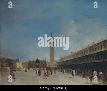 Arte ispirata a Piazza San Marco, da metà a fine 1760s, olio su tela, 27 1/8 x 33 3/4 poll. (68,9 x 85,7 cm), dipinti, Francesco Guardi (Italiano, Venezia 1712–1793 Venezia), l'immagine è simile a vedere dipinti di Canaletto dello stesso luogo. Originariamente era una delle due opere classiche modernizzate da Artotop con un tocco di modernità. Forme, colore e valore, impatto visivo accattivante sulle emozioni artistiche attraverso la libertà delle opere d'arte in modo contemporaneo. Un messaggio senza tempo che persegue una nuova direzione selvaggiamente creativa. Artisti che si rivolgono al supporto digitale e creano l'NFT Artotop Foto Stock