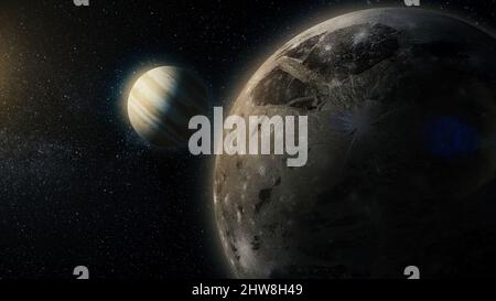 Sistema solare chiamato in inglese. Europa la luna di Giove. Foto Stock