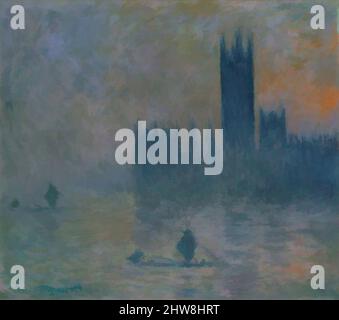 Arte ispirata alle Camere del Parlamento (effetto della nebbia), 1903–4, olio su tela, 32 x 36 3/8 pollici (81,3 x 92,4 cm), dipinti, Claude Monet (francese, Parigi 1840–1926 Giverny), tra il 1899 e il 1901, Monet ha prodotto quasi un centinaio di vedute del Tamigi a Londra. Dipinse Waterloo, opere classiche modernizzate da Artotop con un tuffo di modernità. Forme, colore e valore, impatto visivo accattivante sulle emozioni artistiche attraverso la libertà delle opere d'arte in modo contemporaneo. Un messaggio senza tempo che persegue una nuova direzione selvaggiamente creativa. Artisti che si rivolgono al supporto digitale e creano l'NFT Artotop Foto Stock