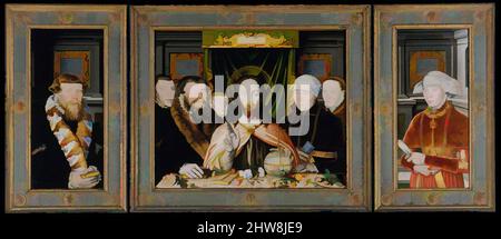 Arte ispirata alla Benedizione di Cristo, circondata da una Famiglia donatrice, ca. 1573–82, olio e oro su quercia, pannello centrale 31 3/8 x 37 5/8 poll. (79,7 x 95,6 cm); ogni ala 32 x 14 5/8 poll. (81,3 x 37,1 cm), dipinti, pittore tedesco (probabilmente attivo Amburgo e bassa Sassonia, 1560s–80s), questo, opere classiche modernizzate da Artotop con un tuffo di modernità. Forme, colore e valore, impatto visivo accattivante sulle emozioni artistiche attraverso la libertà delle opere d'arte in modo contemporaneo. Un messaggio senza tempo che persegue una nuova direzione selvaggiamente creativa. Artisti che si rivolgono al supporto digitale e creano l'NFT Artotop Foto Stock