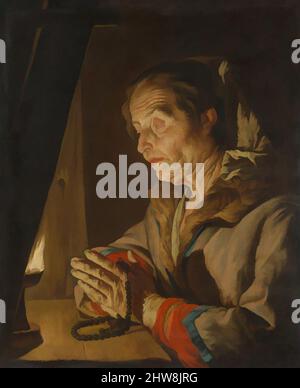 Arte ispirata da Old Woman Praying, fine 1630s o inizio 1640s, olio su tela, 30 5/8 x 25 1/8 poll. (77,8 x 63,8 cm), dipinti, Matthias STOM (olandese, Amersfoort?, nato ca. 1599–1600, morto dopo il 1652?Italy), il primo riferimento noto a STOM (erroneamente chiamato Stomer nella letteratura moderna, opere classiche modernizzate da Artotop con un tuffo di modernità. Forme, colore e valore, impatto visivo accattivante sulle emozioni artistiche attraverso la libertà delle opere d'arte in modo contemporaneo. Un messaggio senza tempo che persegue una nuova direzione selvaggiamente creativa. Artisti che si rivolgono al supporto digitale e creano l'NFT Artotop Foto Stock