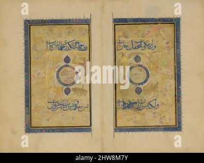 Art Inspired by Double Title Page from a `Aja'ib al-Makhluqat wa Ghara'ib al-Mawjudat (le meraviglie della creazione e le Oddities dell'esistenza), 1414–35, attribuito a Iran, Shiraz, Ink, Acquerello opaco e oro su carta, HT. 11 3/4 poll. (29,8 cm), Codices, le meraviglie della creazione, opere classiche modernizzate da Artotop con un tuffo di modernità. Forme, colore e valore, impatto visivo accattivante sulle emozioni artistiche attraverso la libertà delle opere d'arte in modo contemporaneo. Un messaggio senza tempo che persegue una nuova direzione selvaggiamente creativa. Artisti che si rivolgono al supporto digitale e creano l'NFT Artotop Foto Stock