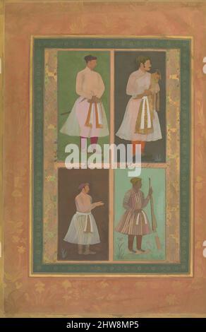 Arte ispirata da quattro ritratti: (In alto a sinistra) Un Raja (forse Raja Sarang Rao), di Balchand; (in alto a destra) 'Inayat Khan, di Daulat; (in basso a sinistra) 'Abd al-Khaliq, probabilmente di Balchand; (in basso a destra) Jamal Khan Qaravul, di Murad', Folio da The Shah Album a: Jahca. 1610–15; verso, opere classiche modernizzate da Artotop con un tocco di modernità. Forme, colore e valore, impatto visivo accattivante sulle emozioni artistiche attraverso la libertà delle opere d'arte in modo contemporaneo. Un messaggio senza tempo che persegue una nuova direzione selvaggiamente creativa. Artisti che si rivolgono al supporto digitale e creano l'NFT Artotop Foto Stock