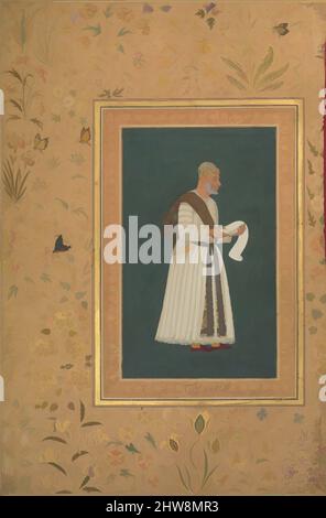 Arte ispirata dal Ritratto di Mulla Muhammad Khan Vali di Bijapur', Folio dell'album Shah Jahan, recto: CA. 1620; verso: 1537–47, attribuito all'India, inchiostro, acquerello opaco, E oro su carta, H. 15 5/16 poll. (38,9 cm), Codices, Pittura di Hashim (attivo 1620–60), l'iscrizione in, opere classiche modernizzate da Artotop con un tuffo di modernità. Forme, colore e valore, impatto visivo accattivante sulle emozioni artistiche attraverso la libertà delle opere d'arte in modo contemporaneo. Un messaggio senza tempo che persegue una nuova direzione selvaggiamente creativa. Artisti che si rivolgono al supporto digitale e creano l'NFT Artotop Foto Stock