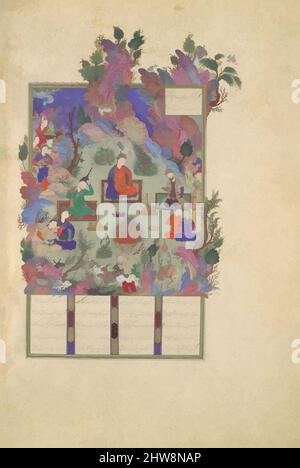 Arte ispirata alla Festa di Sadaa', Folio 22v dallo Shahnama (Libro dei Re) di Shah Tahmasp, ca. 1525, fabbricato in Iran, Tabriz, acquerello opaco, inchiostro, Argento, e oro su carta, pittura: H. 9 1/2 poll. (24,1 cm), Codices, Pittura attribuita al Sultano Muhammad (attivo primo semestre 16th, opere classiche modernizzate da Artotop con un tuffo di modernità. Forme, colore e valore, impatto visivo accattivante sulle emozioni artistiche attraverso la libertà delle opere d'arte in modo contemporaneo. Un messaggio senza tempo che persegue una nuova direzione selvaggiamente creativa. Artisti che si rivolgono al supporto digitale e creano l'NFT Artotop Foto Stock