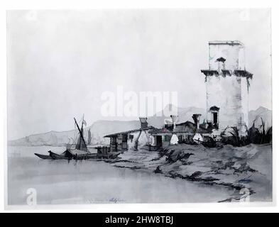 Arte ispirata alla Torre di Marghera, ca. 1740–41, inchiostro nero brunastro e a penna, lavaggio grigio, su grafite, 11 9/16 x 15 7/8 pollici (29,4 x 40,4 cm), disegni, Bernardo Bellotto (Italiano, Venezia 1722–1780 Varsavia, opere classiche modernizzate da Artotop con un tuffo di modernità. Forme, colore e valore, impatto visivo accattivante sulle emozioni artistiche attraverso la libertà delle opere d'arte in modo contemporaneo. Un messaggio senza tempo che persegue una nuova direzione selvaggiamente creativa. Artisti che si rivolgono al supporto digitale e creano l'NFT Artotop Foto Stock