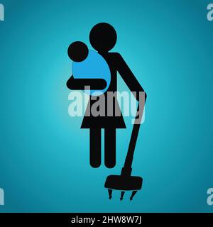 Silhouette di una donna che tiene un bambino e usando un pulitore del vuoto Illustrazione Vettoriale