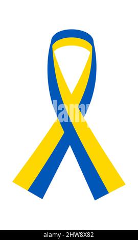 Grafica a nastro in Ucraina i colori della bandiera sono isolati su sfondo bianco. Fermare la guerra. Illustrazione Vettoriale