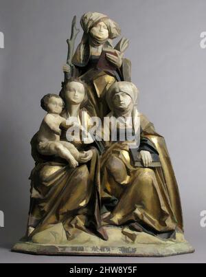 Arte ispirata dalla Vergine col Bambino, Sant'Anna, e Sant'Emerentia, 1515–30, fatta forse a Hildesheim, bassa Sassonia, Germania, tedesco, Limewood, Vernice e doratura, totale: 33 1/4 x 22 5/8 x 11 pollici (84,5 x 57,5 x 27,9 cm), scultura-legno, il gruppo seduto della Vergine Maria, le, opere classiche modernizzate da Artotop con un tuffo di modernità. Forme, colore e valore, impatto visivo accattivante sulle emozioni artistiche attraverso la libertà delle opere d'arte in modo contemporaneo. Un messaggio senza tempo che persegue una nuova direzione selvaggiamente creativa. Artisti che si rivolgono al supporto digitale e creano l'NFT Artotop Foto Stock