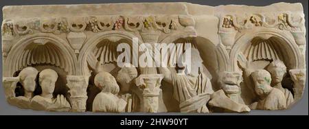 Arte ispirata dal frammento di un rilievo di Tomba di marmo con Cristo che dona la Legge, fine 300s, Bizantino, marmo, complessivo: 19 1/2 x 52 3/4 x 6 pollici. (49,5 x 134 x 15,2 cm), scultura-pietra, l'autorità della chiesa cristiana crebbe rapidamente con il riconoscimento della fede da parte dell'imperatore Costantino, come, opere classiche modernizzate da Artotop con un tuffo di modernità. Forme, colore e valore, impatto visivo accattivante sulle emozioni artistiche attraverso la libertà delle opere d'arte in modo contemporaneo. Un messaggio senza tempo che persegue una nuova direzione selvaggiamente creativa. Artisti che si rivolgono al supporto digitale e creano l'NFT Artotop Foto Stock