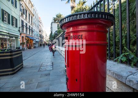 Red Post Office pilastro box, Gibilterra, territorio britannico nella penisola iberica Foto Stock