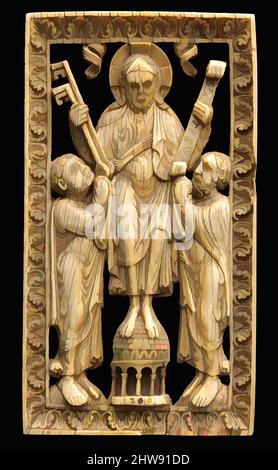 Arte ispirata dalla lapide con Cristo che presenta le chiavi di San Pietro e la Legge di San Paolo, ca. 1150-1200, fabbricato in Westfalia, Germania, avorio elefante, Totale: 5 15/16 x 3 3/8 x 3/8 poll. (15,1 x 8,5 x 0,9 cm), avori, il tema di Cristo che consegna le chiavi del cielo a, opere classiche modernizzate da Artotop con un tuffo di modernità. Forme, colore e valore, impatto visivo accattivante sulle emozioni artistiche attraverso la libertà delle opere d'arte in modo contemporaneo. Un messaggio senza tempo che persegue una nuova direzione selvaggiamente creativa. Artisti che si rivolgono al supporto digitale e creano l'NFT Artotop Foto Stock