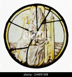 Arte ispirata da roundel con Sant'Anna con la Vergine e il Bambino, 1480–1500, Netherlandh del Sud, vetro incolore, macchia d'argento, vernice vetrosa, 7 7/8 x 1/4 poll. (20 x 0,6 cm), vetrate, opere classiche modernizzate da Artotop con un tocco di modernità. Forme, colore e valore, impatto visivo accattivante sulle emozioni artistiche attraverso la libertà delle opere d'arte in modo contemporaneo. Un messaggio senza tempo che persegue una nuova direzione selvaggiamente creativa. Artisti che si rivolgono al supporto digitale e creano l'NFT Artotop Foto Stock