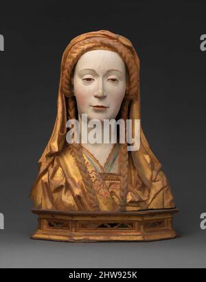 Arte ispirata da Reliquary Bust of a Female Saint, inizio 16th secolo, fabbricato a Brabant, Paesi Bassi del Sud, Paesi Bassi del Sud, Rovere, vernice, dorato, 20 1/8 x 14 1/4 x 6 5/8 pollici (51,1 x 36,2 x 16,8 cm), scultura-legno, opere classiche modernizzate da Artotop con un tocco di modernità. Forme, colore e valore, impatto visivo accattivante sulle emozioni artistiche attraverso la libertà delle opere d'arte in modo contemporaneo. Un messaggio senza tempo che persegue una nuova direzione selvaggiamente creativa. Artisti che si rivolgono al supporto digitale e creano l'NFT Artotop Foto Stock