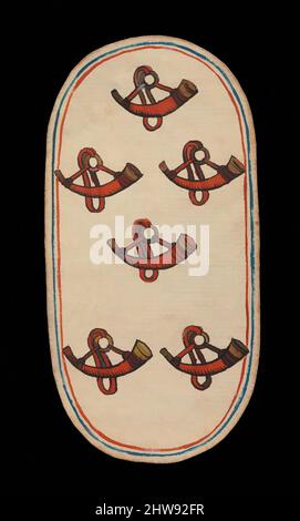 Arte ispirata a 6 dei corni, dalle carte da gioco dei chiostri, ca. 1475–80, prodotto in territori della Borgogna, Paesi Bassi del Sud, carta (quattro strati di cartoncino) con penna e inchiostro, vernice opaca, smalti, argento e oro applicati, 5 3/16 x 2 3/4 pollici. (13,2 x 7 cm), Miscellaneous-Paper, opere classiche modernizzate da Artotop con un tuffo di modernità. Forme, colore e valore, impatto visivo accattivante sulle emozioni artistiche attraverso la libertà delle opere d'arte in modo contemporaneo. Un messaggio senza tempo che persegue una nuova direzione selvaggiamente creativa. Artisti che si rivolgono al supporto digitale e creano l'NFT Artotop Foto Stock