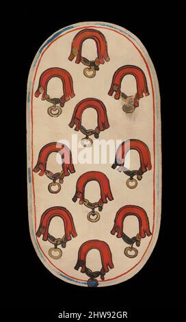 Art inspired by 10 of Collars, from The Cloisters Playing Cards, ca. 1475–80, Made in Burgundian territories, South Netherlandish, Paper (four layers of pasteboard) with pen and ink, opaque paint, glazes, and applied silver and gold, 5 3/16 × 2 3/4 in. (13.2 × 7 cm), Miscellaneous-, Classic works modernized by Artotop with a splash of modernity. Shapes, color and value, eye-catching visual impact on art. Emotions through freedom of artworks in a contemporary way. A timeless message pursuing a wildly creative new direction. Artists turning to the digital medium and creating the Artotop NFT Foto Stock