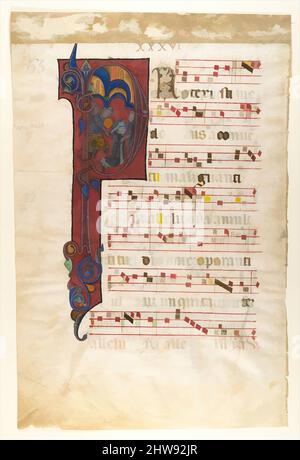 Arte ispirata dal manoscritto foglia con il martirio di San Pietro Martire in un iniziale P, da un graduale, ca. 1270–80, fabbricato probabilmente a Napoli, Italia, Italia meridionale, Tempera e inchiostro su pergamena, 18 11/16 x 13 3/16 pollici (47,5 x 33,5 cm), Manuscripts and Illuminations, San Pietro Martire, opere classiche modernizzate da Artotop con un tuffo di modernità. Forme, colore e valore, impatto visivo accattivante sulle emozioni artistiche attraverso la libertà delle opere d'arte in modo contemporaneo. Un messaggio senza tempo che persegue una nuova direzione selvaggiamente creativa. Artisti che si rivolgono al supporto digitale e creano l'NFT Artotop Foto Stock