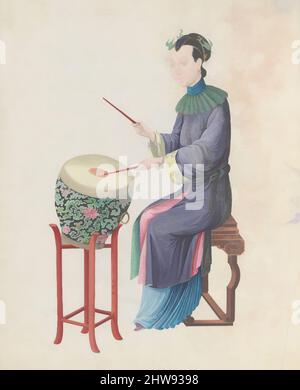 Arte ispirata da Watercolor del musicista che suona drum, fine 18th secolo, Cina, cinese, Watercolor su carta, Totale: 43,2 x 35,6 x 1,3cm (17 x 14 x 1/2in.), opere su carta, opere classiche modernizzate da Artotop con un tocco di modernità. Forme, colore e valore, impatto visivo accattivante sulle emozioni artistiche attraverso la libertà delle opere d'arte in modo contemporaneo. Un messaggio senza tempo che persegue una nuova direzione selvaggiamente creativa. Artisti che si rivolgono al supporto digitale e creano l'NFT Artotop Foto Stock