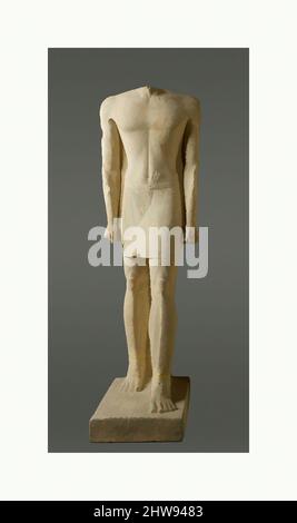 Arte ispirata dalla statua senza testa di Babaef come uomo più giovane, Antico Regno, Dinastia 4–5, ca. 2475–2450 a.C., dall'Egitto, dalla regione di Memphite, Giza, dalla Cemebery Occidentale, Mastaba G5230, Harvard-Boston MFA scavi 1914, calcare, H. 120,5 x W. 37,5 cm (47 7/16 x 14 3/4 in.), le due statue erano, opere classiche modernizzate da Artotop con un tuffo di modernità. Forme, colore e valore, impatto visivo accattivante sulle emozioni artistiche attraverso la libertà delle opere d'arte in modo contemporaneo. Un messaggio senza tempo che persegue una nuova direzione selvaggiamente creativa. Artisti che si rivolgono al supporto digitale e creano l'NFT Artotop Foto Stock