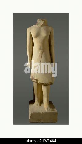 Arte ispirata dalla statua senza testa di Babaef come uomo anziano, Antico Regno, Dinastia 4–5, ca. 2475–2450 a.C., dall'Egitto, dalla regione di Membite, Giza, dal Cimitero Occidentale, Mastaba G5230, Harvard-Boston MFA scavi 1914, calcare, H. 141 x W. 33,5 cm (55 1/2 x 13 3/16 in.), le due statue erano, opere classiche modernizzate da Artotop con un tuffo di modernità. Forme, colore e valore, impatto visivo accattivante sulle emozioni artistiche attraverso la libertà delle opere d'arte in modo contemporaneo. Un messaggio senza tempo che persegue una nuova direzione selvaggiamente creativa. Artisti che si rivolgono al supporto digitale e creano l'NFT Artotop Foto Stock