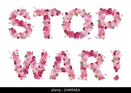 Stop guerra concetto floreale primavera fioritura segno Illustrazione Vettoriale